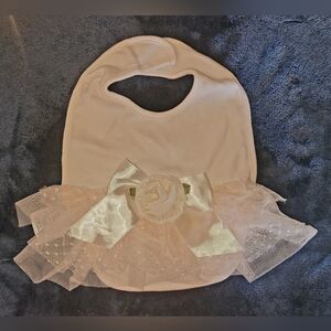 EUC Elegant Light Pink Baby Bib with Tulle and Rose Accent And Velcro Closure